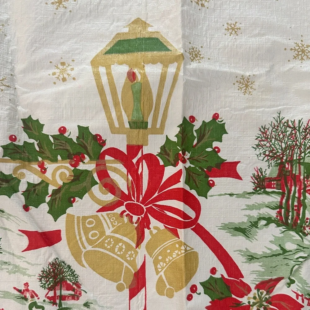 Vintage Festive Holiday Plastic Tablecloth Winter Design